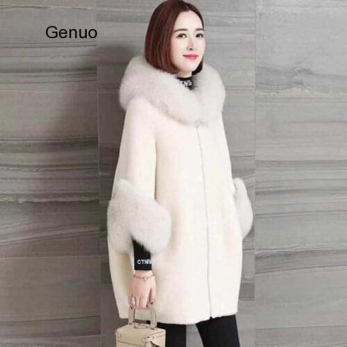 Women Elegant Hooded New Oversize Coats Imitation Lambswool Warm Plush Jackets Outwear