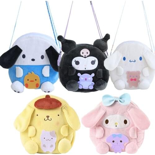Cute Fashion Anime Character Kawaii Kuromi Cinnamoroll My Melody Plush Toys Beauty Fluffy Travel Plush Backpacks For Girls Gifts