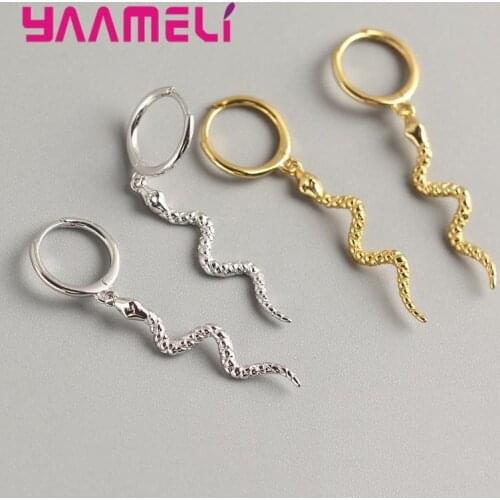 Trendy 925 Sterling Silver Snake Shape Pendant Earrings Gold Color Plated Hoops Earrings Jewelry Gifts for Women Girl