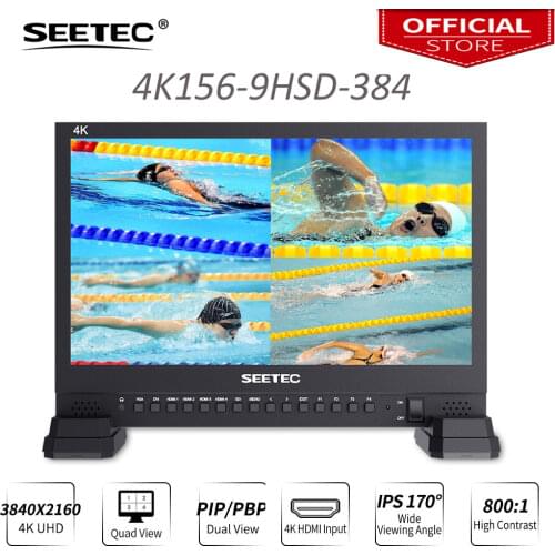 Seetec 4K156-9HSD-384 15.6 Inch IPS UHD 3840x2160 4K Broadcast Monitor with 3G-SDI HDMIx4 Quad Split Display Director Monitor