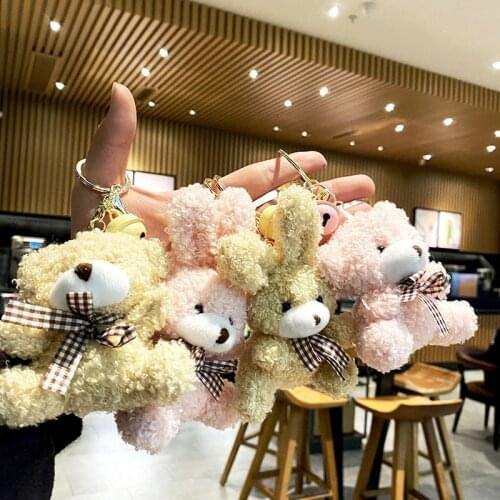 Cartoon Plush Bear And Rabbit Couple Keychain Cute Plush Doll Bear And Rabbit Doll Key Car Bag Pendant Couple Friend Gift
