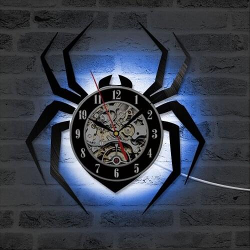 Classic CD Record Hanging Wall Clock Decorative Vinyl Record Clock Antique Style Creative Spider Insect Home Decor LED Clock