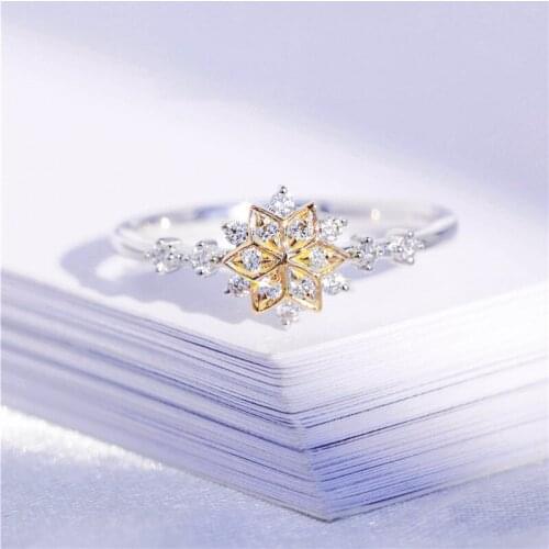 New 14 k Yellow Gold Europe And The United States WomenSnow Engagement Ring Birthday Gift Set Auger Adorn Article Ring