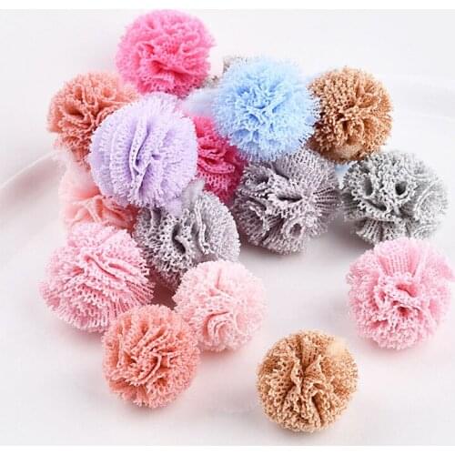 Wholesale 100PCs 15MM Handmade Chiffon Balls Craft Girls Hair jewelry bow center ornament decor Floral Ball Button patch sticker