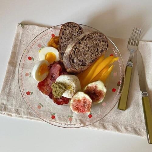 Pateau Korean Glass Flower Salad Soup Plate Fruit Tulip Glass Plate Creative Household Glass Dishes Cake Desserts Dish