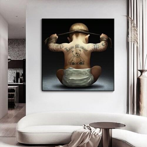 Cute Tattoo Baby Wearing Diaper Painting Posters and Prints Modern Abstract Character Wall Pictures Living Room Home Decoration