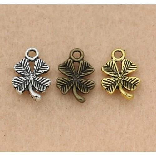 KJjewel Antique Gold Color Clover Charms Pendants for Jewelry Making Bracelet Accessories Diy Jewelry Findings 13x11mm 20pcs/lot