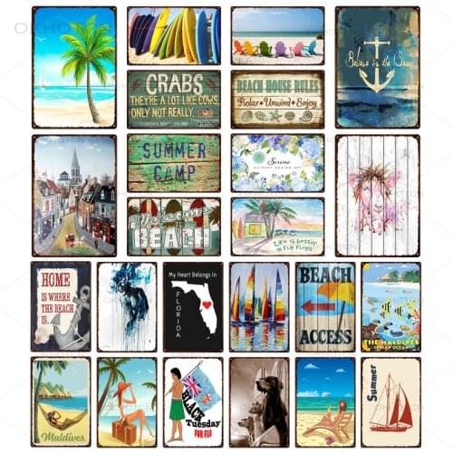 Travel Posters Metal Tin Maldives Summer Beach House Rules Decorative Signs Wall Plaque Metal Vintage Pub Art Home Decoration