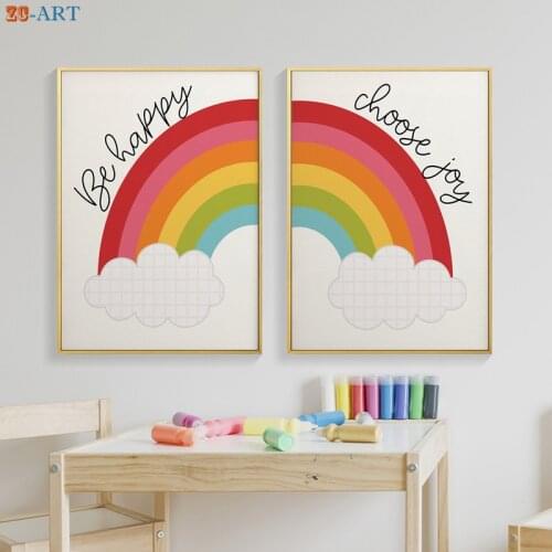 Unisex Print Gender Neutral Canvas Painting Rainbow Poster Nursery Wall Art Kids Bedroom Decorative Pictures Playroom Wall Decor