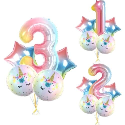 Birthday balloons 5pcs 40 inch gradient digital unicorn balloon set childrens toys birthday party decoration balloons