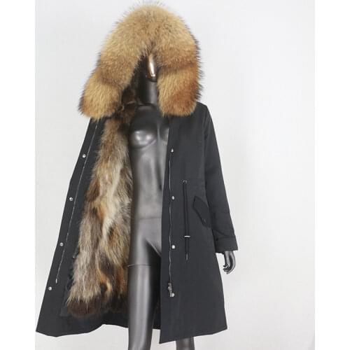 2021 New X-long Parka Waterproof Winter Jacket Women Natural Raccoon Fur Hood Fox Fur Real Fur Coat Detachable Streetwear