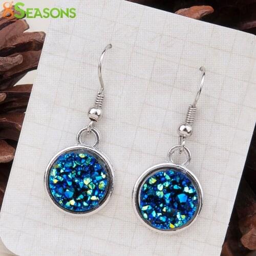 8SEASONS Resin Drusy For Women Earrings Silver Color Color Blue AB Color / Silvery Round Party Accessories 34mm x 15mm, 1 Pair