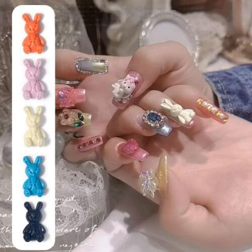 10pcs New Nail Art Charms Colorful Aurora Resin Rabbit 3D Nail Rhinestones Nail Acrylic UV Gel Tips Decoration D056