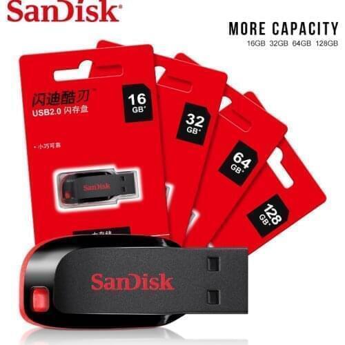 100% Original SanDisk Cruzer Blade CZ50 USB Flash Drive 128GB 64GB 32GB 16GB C10 Pen Drive USB 2.0 Support official verification