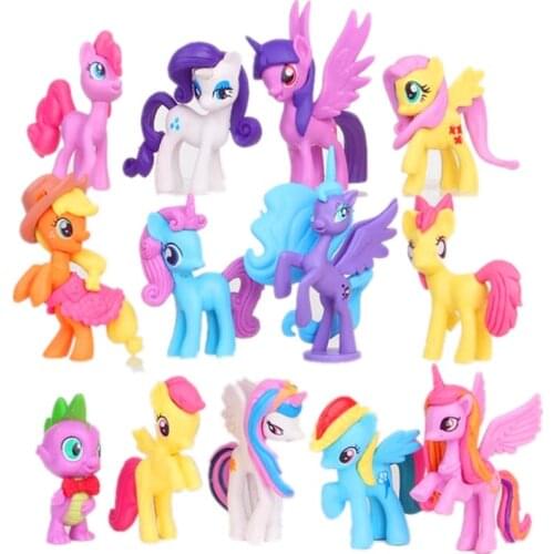 12 pcs/set 5-8cm Rainbow horse my cute pvc unicorn little ponis horse action toy figures dolls for girl birthday christmas gift