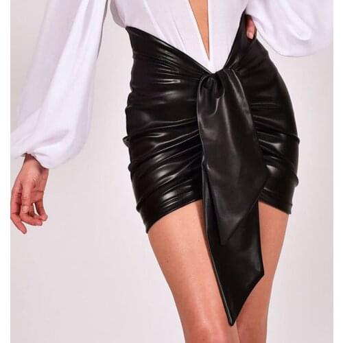 2019 New Style Fashion Black PU Leather Skirt Sexy Women Short Skirts High Waist Bodycon Ladies Skirts Party Clubwear Wholesale