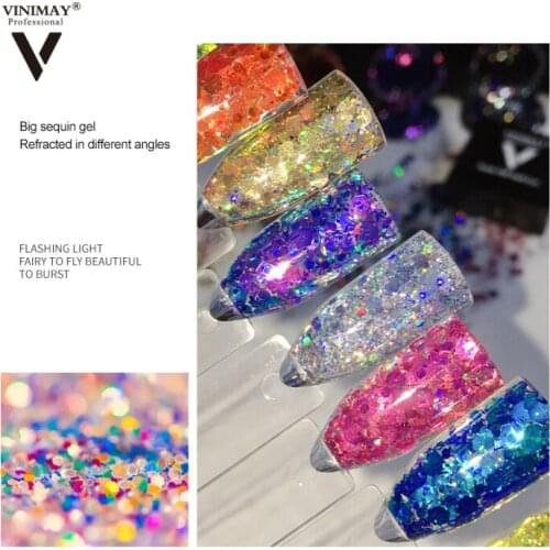 2021 NEW Glitter Gel Nail Polish Sequins Colorful Nail Explosion Glue Bright Reflective Diamond Glue Varnish Dropship