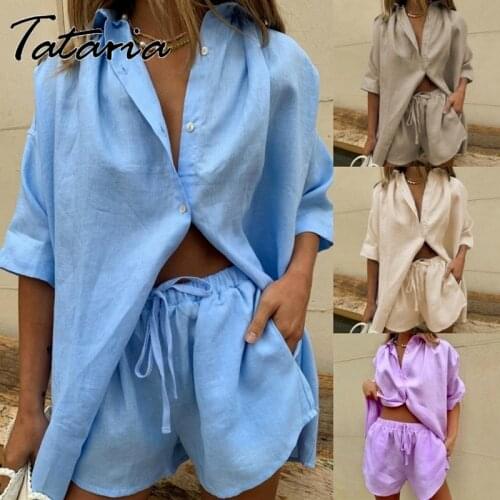 2021 Women Fashion Sweatshirt Sets 2 Piece Women Sets Blue Cothes Casual Loose Summer Mini Wide Leg Shorts and Blouse for Girl