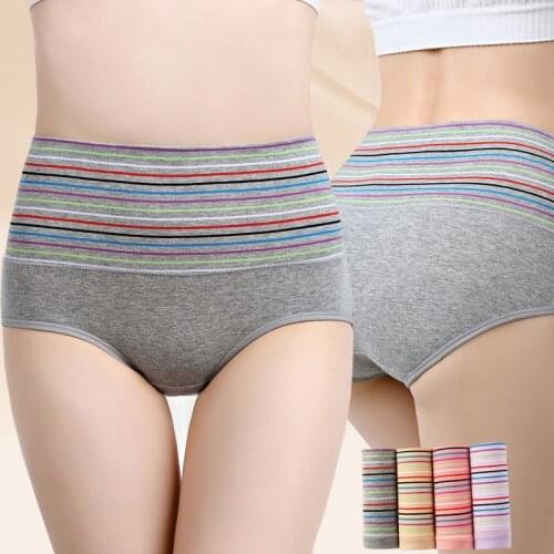 3pcs High Rise Panties For Women Cotton Stripes Print Female Underwear Briefs Sexy Lingerie Ladies Underpants Woman Panties