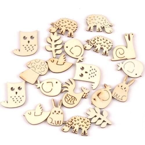 40pcs Natural Owl animal pattern wood Scrapbooking Carft for Kid painting diy accessories home decor ornament 25-35mm MT2155