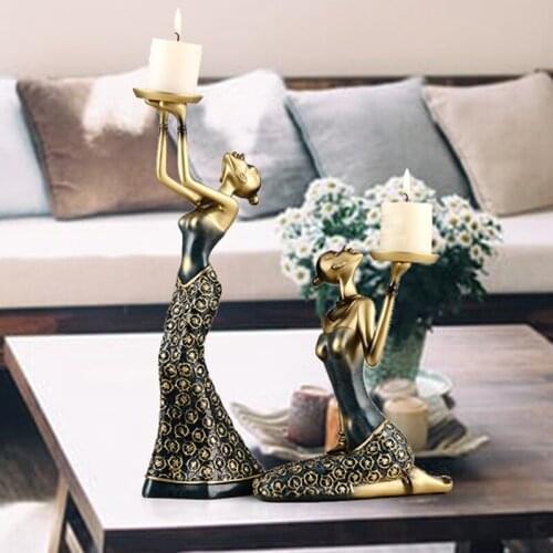 Abstract Ladys Candles Holders Resin Vintage Statue Sculpture Candlestick Home Vintage Weeding Party Decoration-A