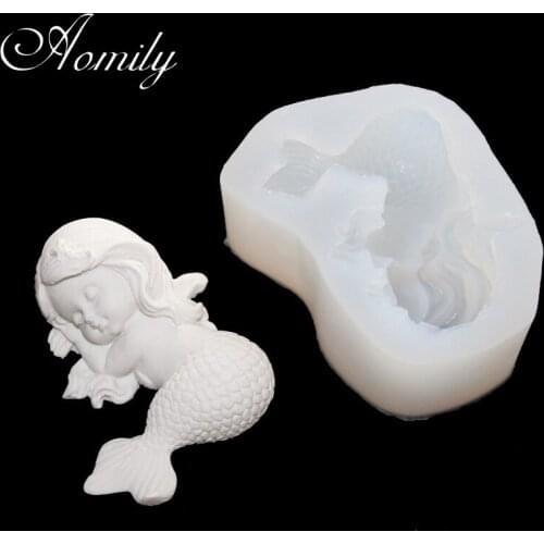 Aomily Beautiful 3D Mermaid Fondant Silicone Mold Candle Sugar Craft Soap Chocolate Cake Mould DIY Gift Baking Decorating Tools