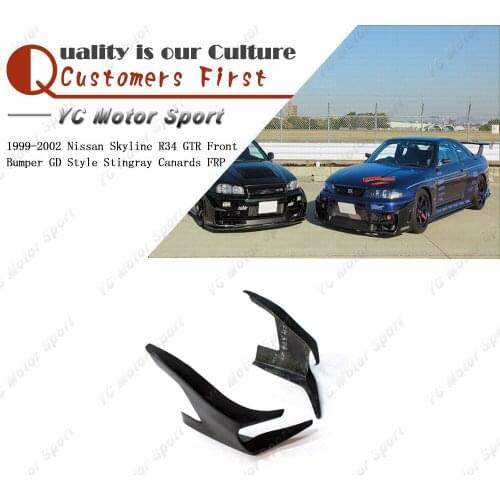 Car Accessories FRP Fiber Glass GD Style Front Canard 2pcs Fit For 1999-2002 R34 GTR Front Bumper Stingray Canards