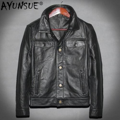 AYUNSUE Coats for Men Real Cow Leather Jacket Style of Smart Casual Long Sleeve Pluse Sized Coats 2020 Spring Men Clothes 1213