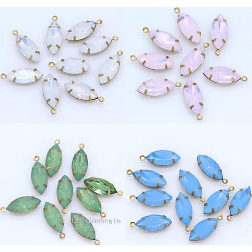 12p 7x15mm Navette opal color crystal glass single Hole beads pendants Connector DIY Necklace Earrings findings Jewelry supplier