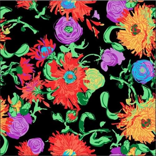 100%Polyester stretch satin fabric European style G series large floral pattern digital printing skirt shirt sewing fabric