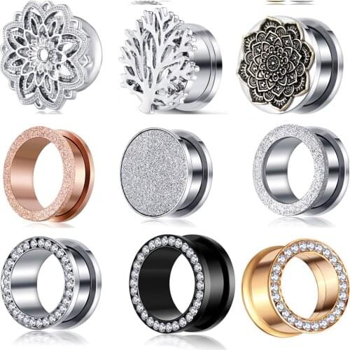 Fanpeijy Steel auricle Ear Plugs Tunnel Flesh Earring Gauges Hollow Piercings Tunnels Expanders Rings Color Mixed Body Jewelry