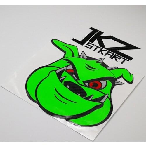 JKZ STKART Vinyl Die Cut Multi-layer Stickers Decals Cartoon Green Dog Head for ATV Motor Bike Truck Helmet Decorated Stickers