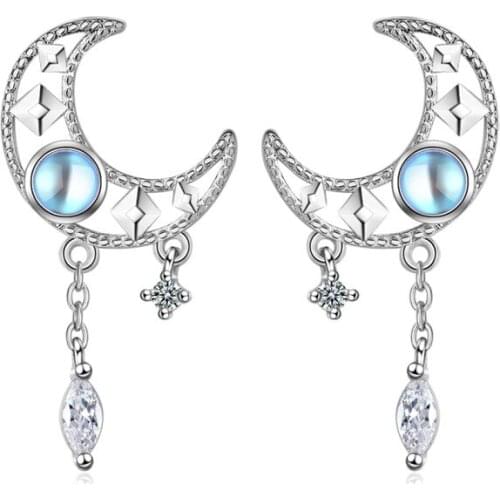 Colorful hollow moon tassel earrings fresh and sweet simple niche female student earrings