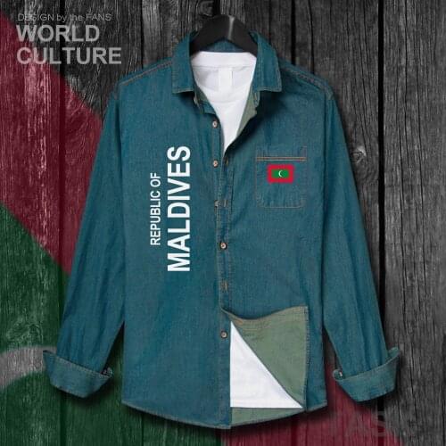 Maldives MDV Maldivian Maldivians MV Men Flag Clothes Autumn Cotton Turn-down Collar Jeans Shirt Long Sleeve Cowboy Coat Fashion