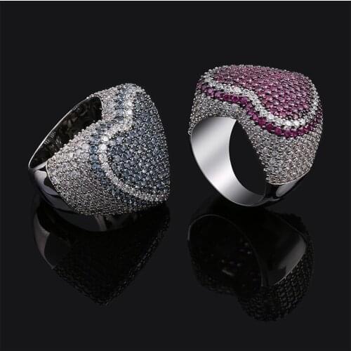 Europe and America love color mens ring white gold inlaid zircon fashion hip hop rings