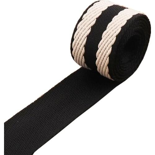 1 1/2" Soft Jacquard Wbbing Black White Striped Black Twill purse handbag cotton tape Bag straps Webbing