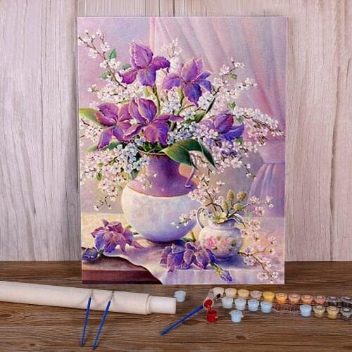 Flowers Vase Paint By Numbers Package Acrylic Paints 40*50 Canvas Painting New Design Crafts Adults Drawing