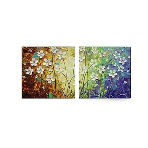 2 panels Hand Painted oil painting knife flower on Canvas Wall Art Cuadros Decoration Stretched Frame Ready to Hang
