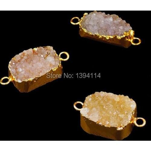 Natural Agat e Geode Druzy Oval Connectors Of Gold Cladding Approx 35*15 mm