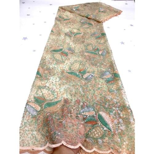 NHX05# African Colorful Sequin Bead Embroidery Tulle Mesh Lace for Sawing Wedding Dress/Fashion Show