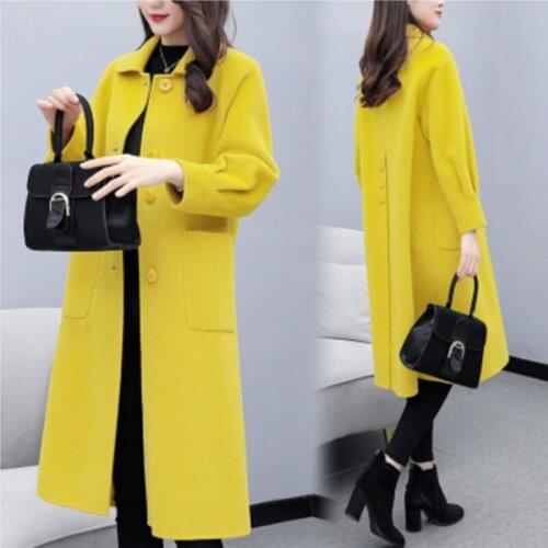 NEW 2020 High Quality Womens Woolen Coat Female Blended Woolen Outwear Pass knee Autumn Winter Casual Coats Women Windbreaker