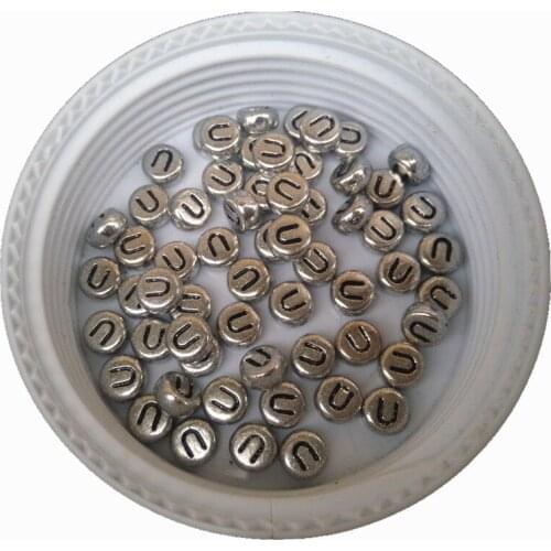Newest Flat Round Coin Shape 4*7MM Silver Single Alphabet U Beads,3600PCS/Lot Plastic Acrylic Letter Spacer Bracelet DIY Beads