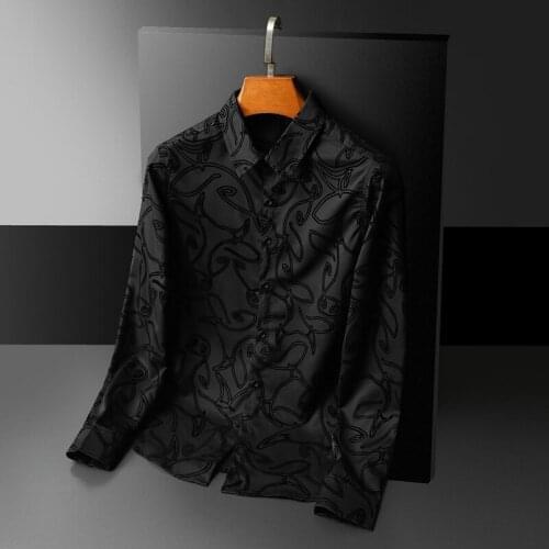 Fall 2021 Flocking Long Sleeve Shirts Plus Size Slim Shirts Fashion Slim High-end Mens Shirts