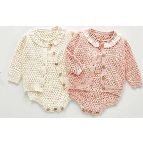Autumn Baby Girls Clothes Sets Newborn Baby Girl Knitted Cardigan Infant Sweater Cotton Coat Baby Jumpsuit Baby Knit Bodysuit