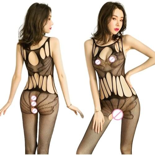 Open Crotch Catsuit Sexi Women Jumpsuit Porn Sexy Lingerie Mesh Transparent Bodysuit Erotic Underwear Ladies Nylon Pantyhose Sex