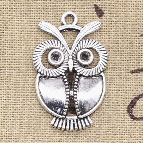 8pcs Charms Big Eyes Owl 34x21mm Antique Silver Color Plated Pendants Making DIY Handmade Tibetan Silver Color Finding Jewelry
