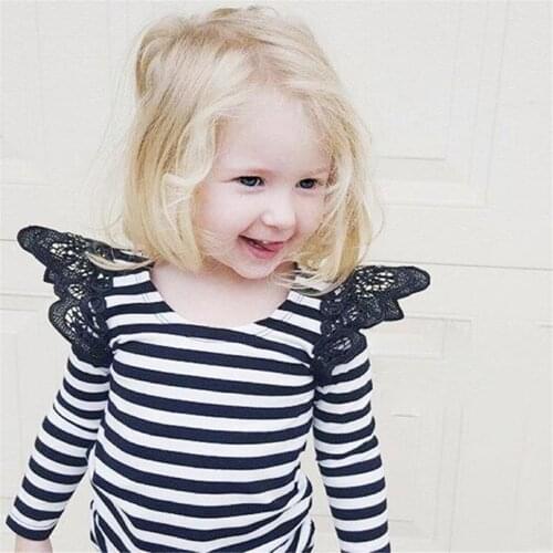 Toddler Kids Baby Girls Casual Cute Cotton Outfits Sunsuit Long Sleeve T-shirt Tops Clothes Girls Ruffle Stripe Top