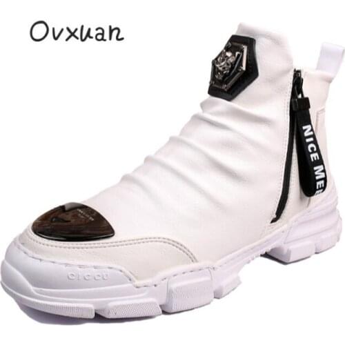 OVXUAN Men Casual Ankle Boots High Top Retro Punk Metal Boots Autumn Men Designer Trending Shoes Hip Hop Boots Botas Hombre 2020