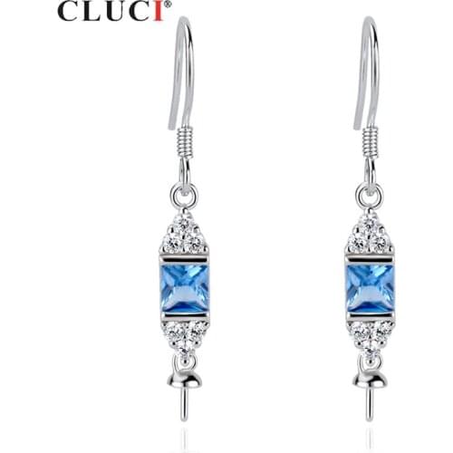 CLUCI Fashion Silver 925 Drop Women Earrings Jewelry Rectangle Blue Zircon Design Pearl Earring Mounting SE139SB