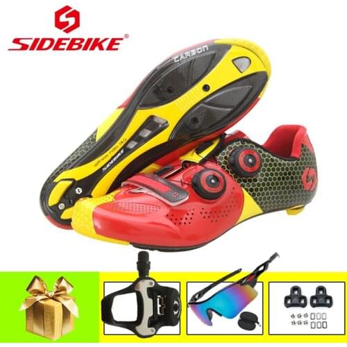 SIDEBIKE road bike shoes carbon fiber sole men women self-locking breathable SPD-SL Triathlon Road Bicycle Racing Sneakers